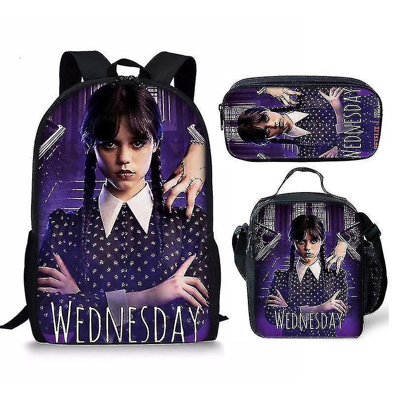 Wednesday Addams Character Print Koululaukku Lasten reppu Kolmiosainen setti lasten lahjoille korkealaatuinen