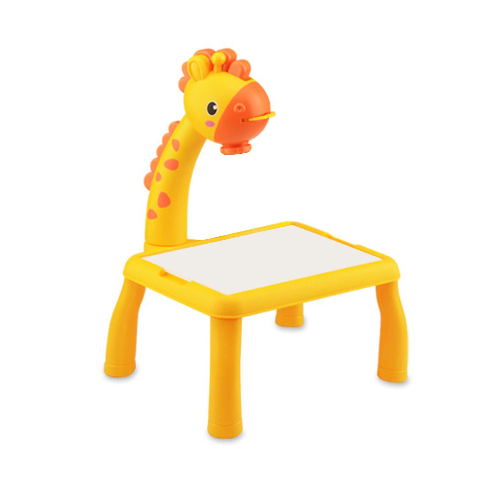 Kids Drawing Projector Cute Little Deer 3 Level Adjustable Battery Powered Drawing Projector Table with Sound Effect Yellow Deer 