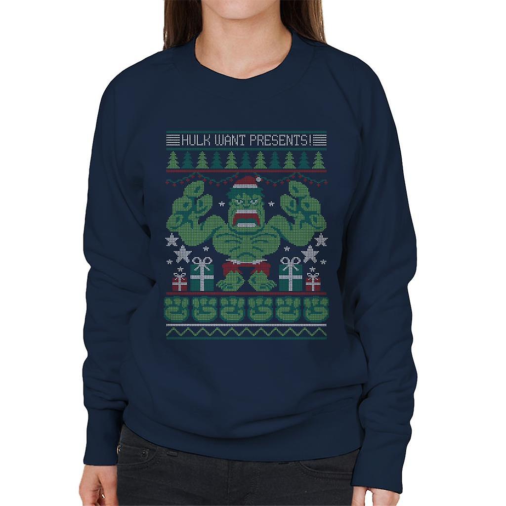 Marvel Avengers Christmas Hulk Want Presents Knit Pattern Women's Sweatshirt