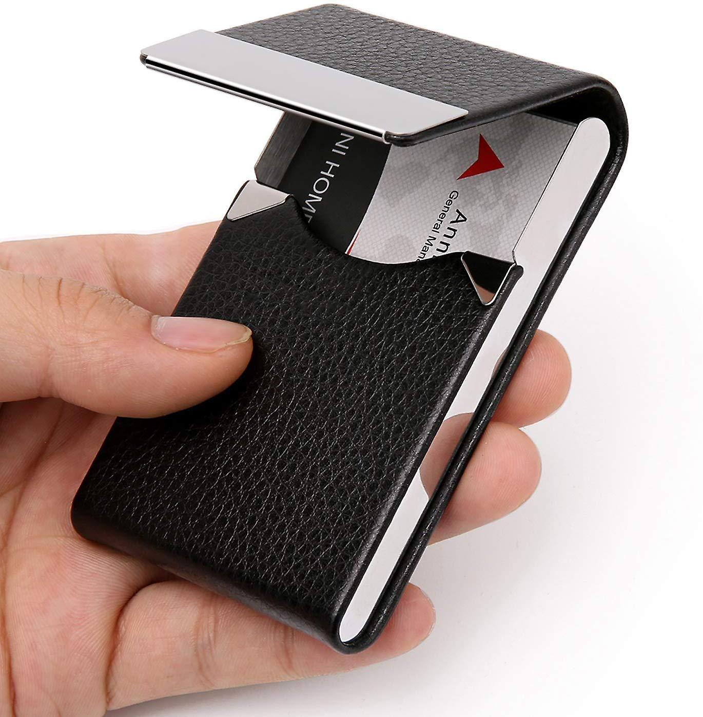 Business Card Holder, PU Leather Business Card Case Pocket Card Holders for Men or Women, Metal Slim Name Card Holder RFID Blocking Business Card Car