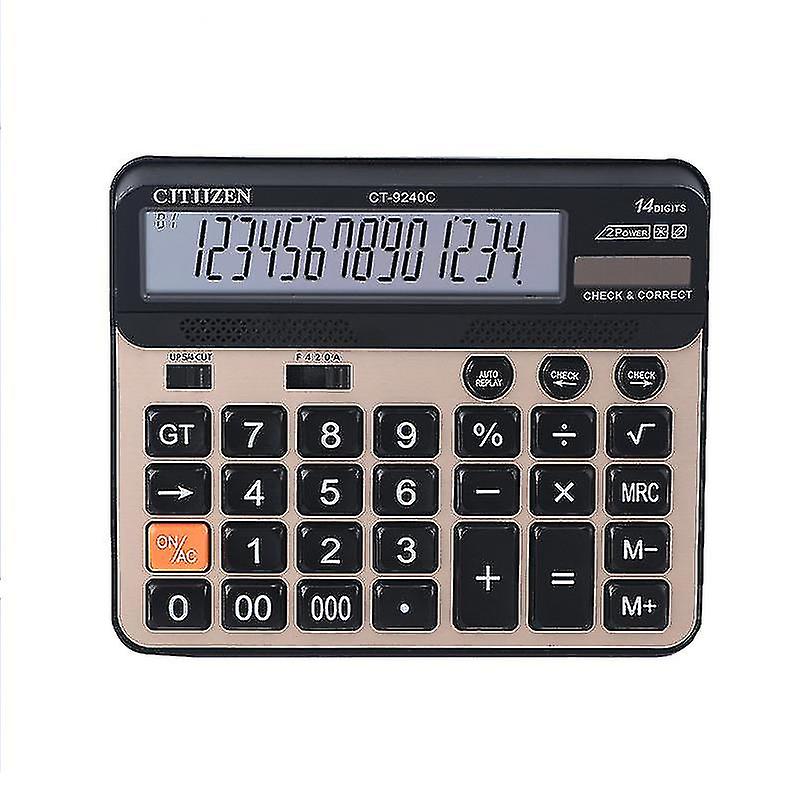 Calculator 14 Digits Lcd Display Standard Function Desk Calculators With Large Computer Keys Dual Powered Solar Office Calculator Champaign Gold C