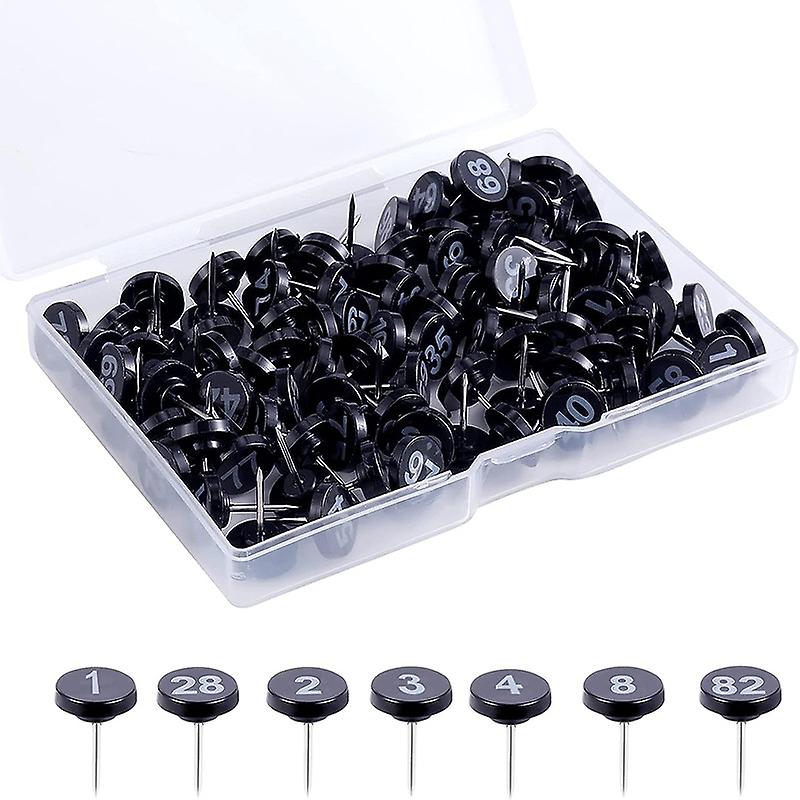 100 Pieces Numbered Push Pins, Plastic Black Push Pins with White Number from 1 to 100 for Maps Presentations Photos Posters Gallery Exhibitions
