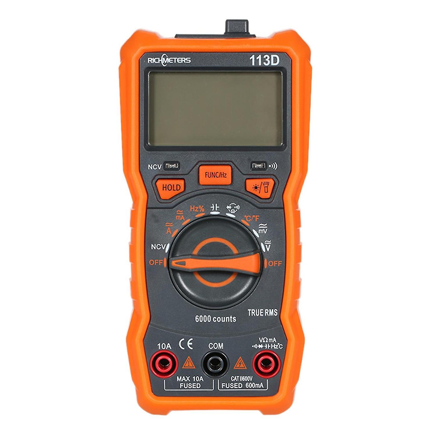 Richmeters Rm113d Ncv Digital Multimeter 6000 Counts Auto Ranging Ac/dc Voltage Temperature Measurin