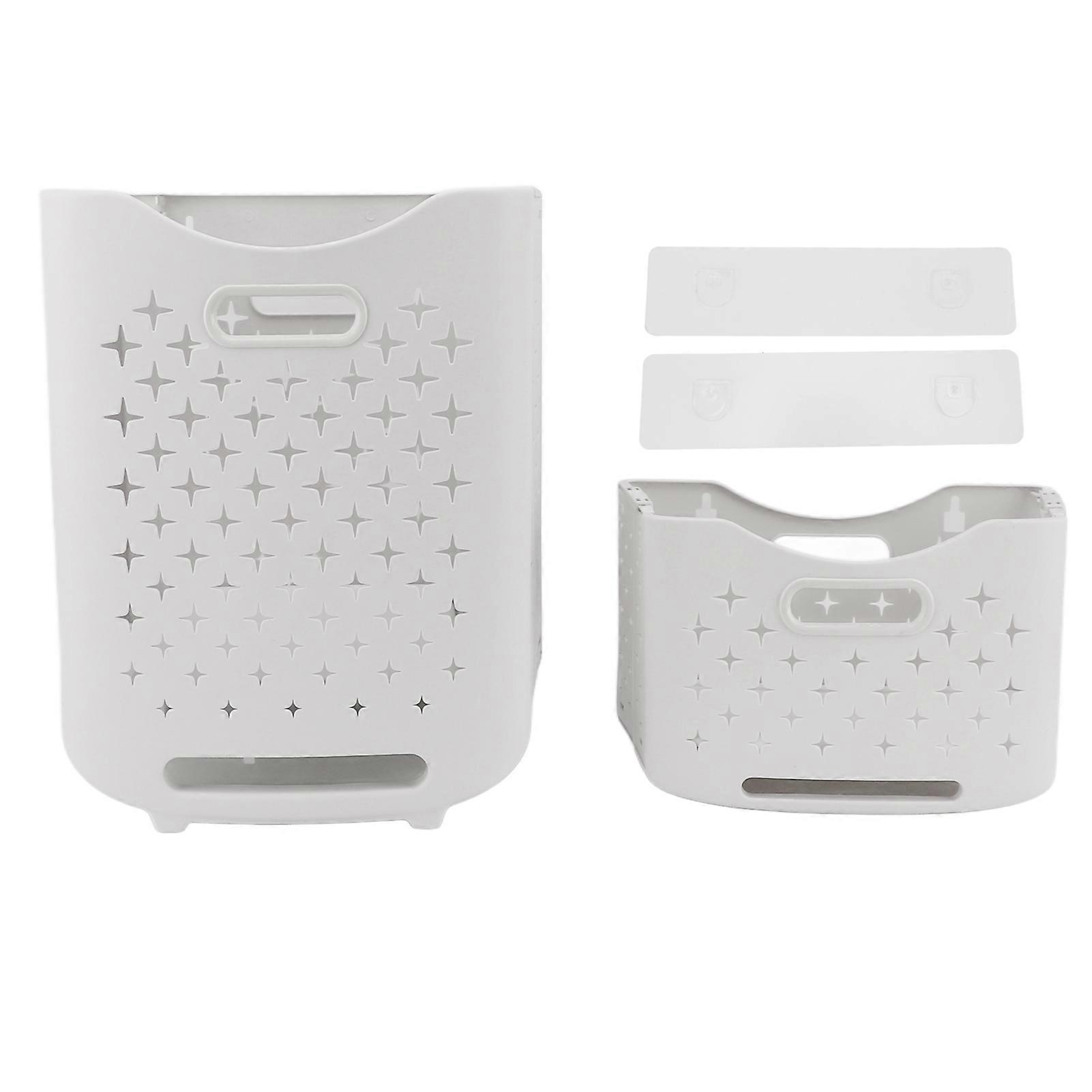 White Collapsible Laundry Basket with Wheels and Hanging Hook