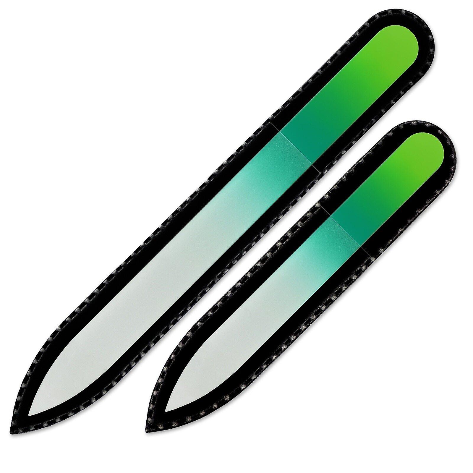 Set of 2 Rainbow Crystal Nail Files, Hand made of Czech tempered glass R-MS9 - Fern Green