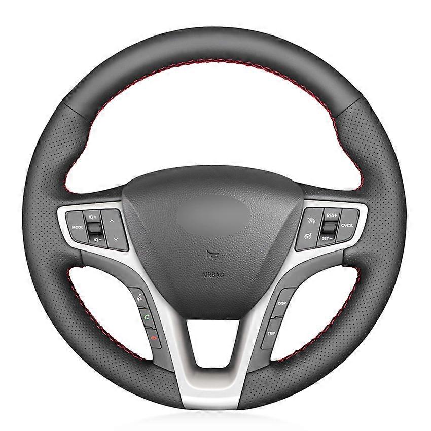 Μαύρο PU Faux Leather DIY χειροποίητο κάλυμμα τιμονιού αυτοκινήτου για Hyundai I40 2011-2019