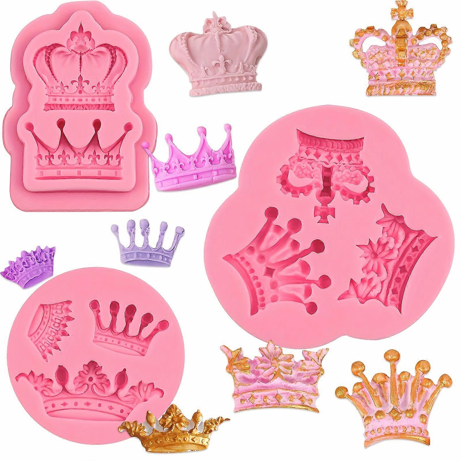 Mini Crown Fondant Molds 3pcs, 3D Crown Chocolate Cake Decorating Silicone Molds, for Dessert Display, Cupcake Toppers, Candy, Sugar Craft, Cookies, M