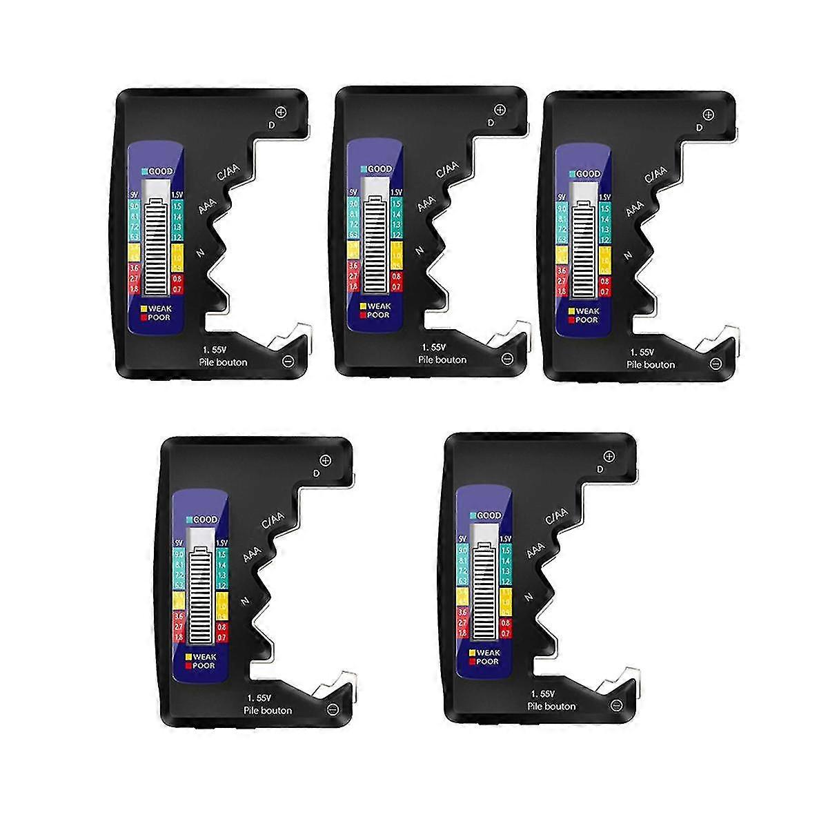 5Pcs Digital Battery Tester LCD Display AA/AAA/9V/1.5V Button Cell Battery Capacity Check Capacitan