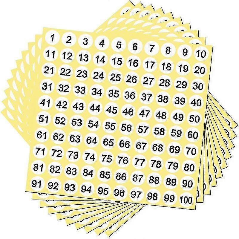 100 Sheets Number Labels Stickers 1-100 Numbers Round Stickers 0.4 Inch Small Self-adhesive Number - SHENSHEN