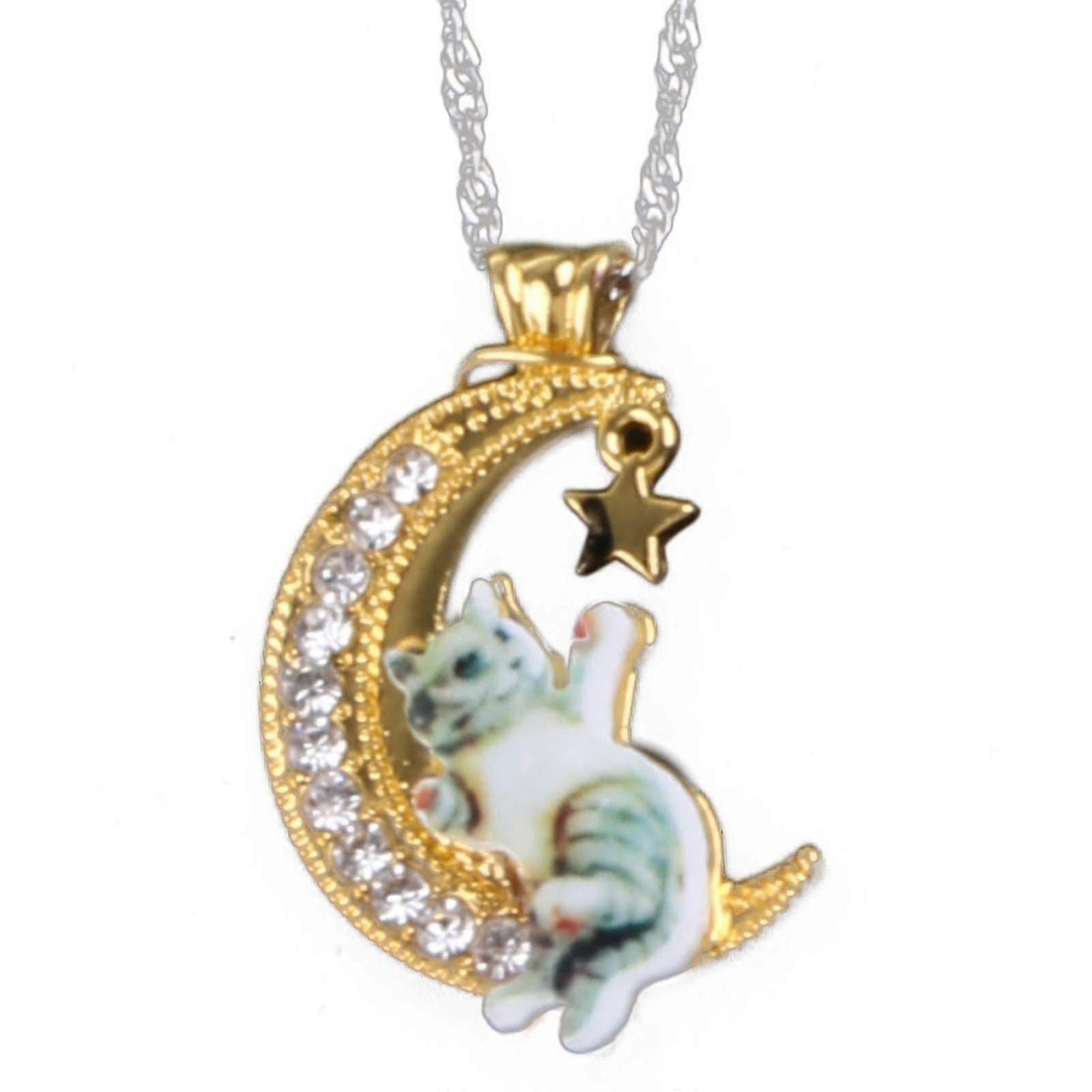 Crescent Moon Cat Přívěsek Roztomilý náhrdelník Charm pro dívku Halloween Party šperky