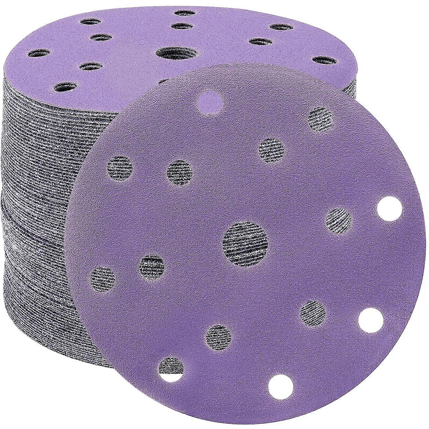 150 mm slibeskiver 320 sandpapir slibeskiver 50 stk 15 huller slibeskiver til excentersliber (lilla)