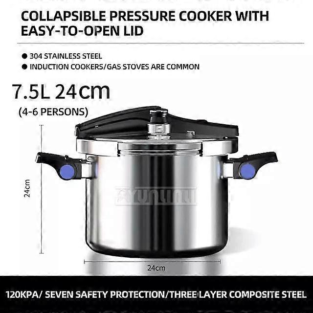 120Kpa Kitchen Pressure Cooker - 7.5l Stainless Steel Non-stick Pot, Induction & Gas Universal
