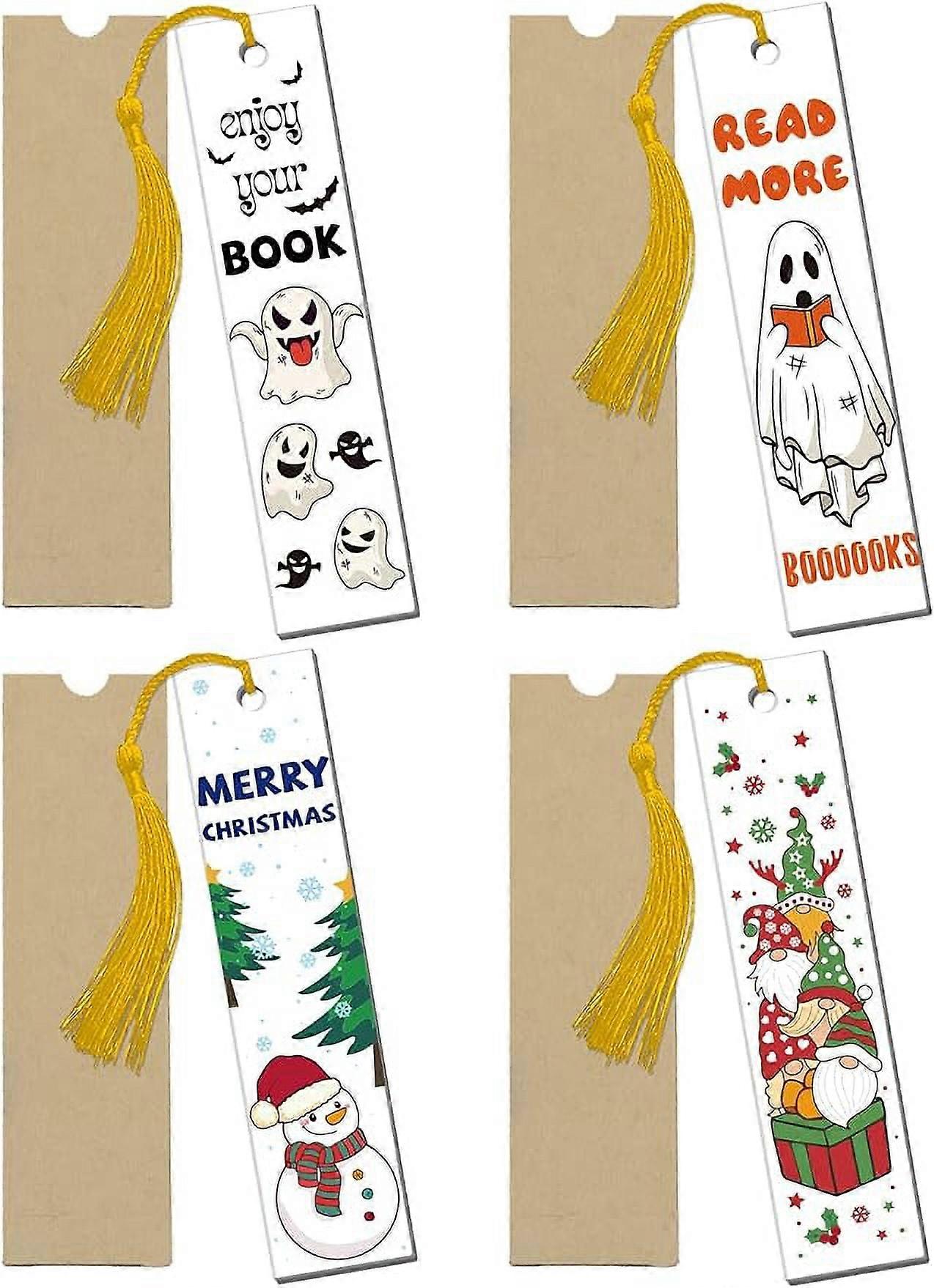 4Set Christmas Acrylic Pressed Bookmarks Colorful Halloween Clear Acrylic Bookmarks Rectangle Book