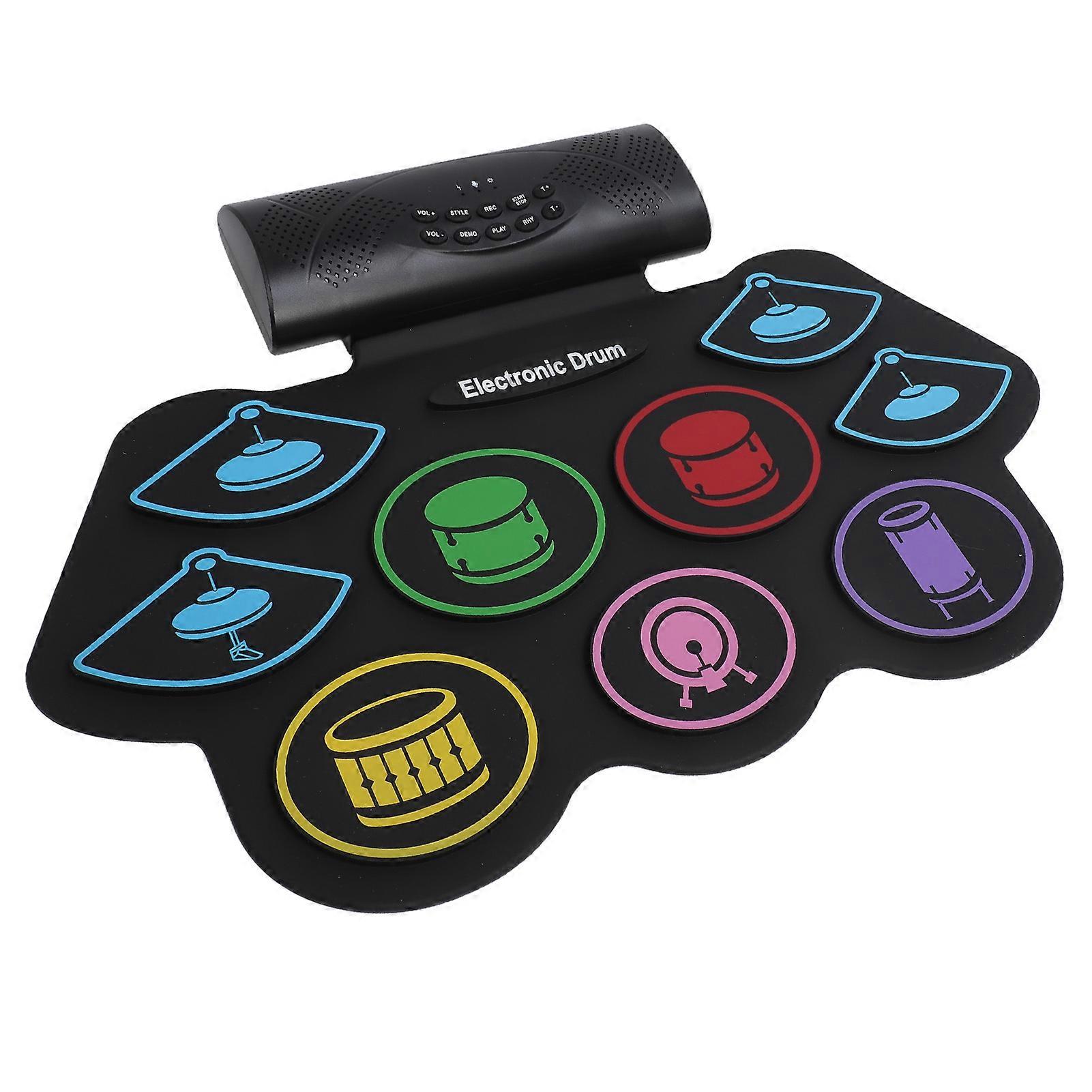 Electronic Drum Pad Set 9 Pads 2 Pedals BT MIDI Roll Up Portable Electronic Drum Pad for Beginners Children