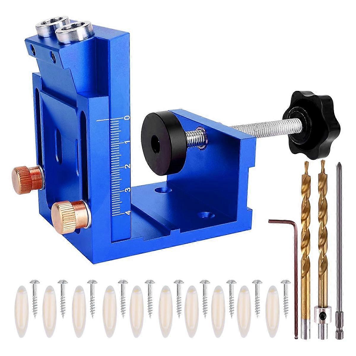Pocket Hole Jig Kit για DIY Ξυλουργική, Ρυθμιζόμενο εργαλείο επεξεργασίας ξύλου για 15 Angle Pocket Hole Drilling Guide Clamp Set