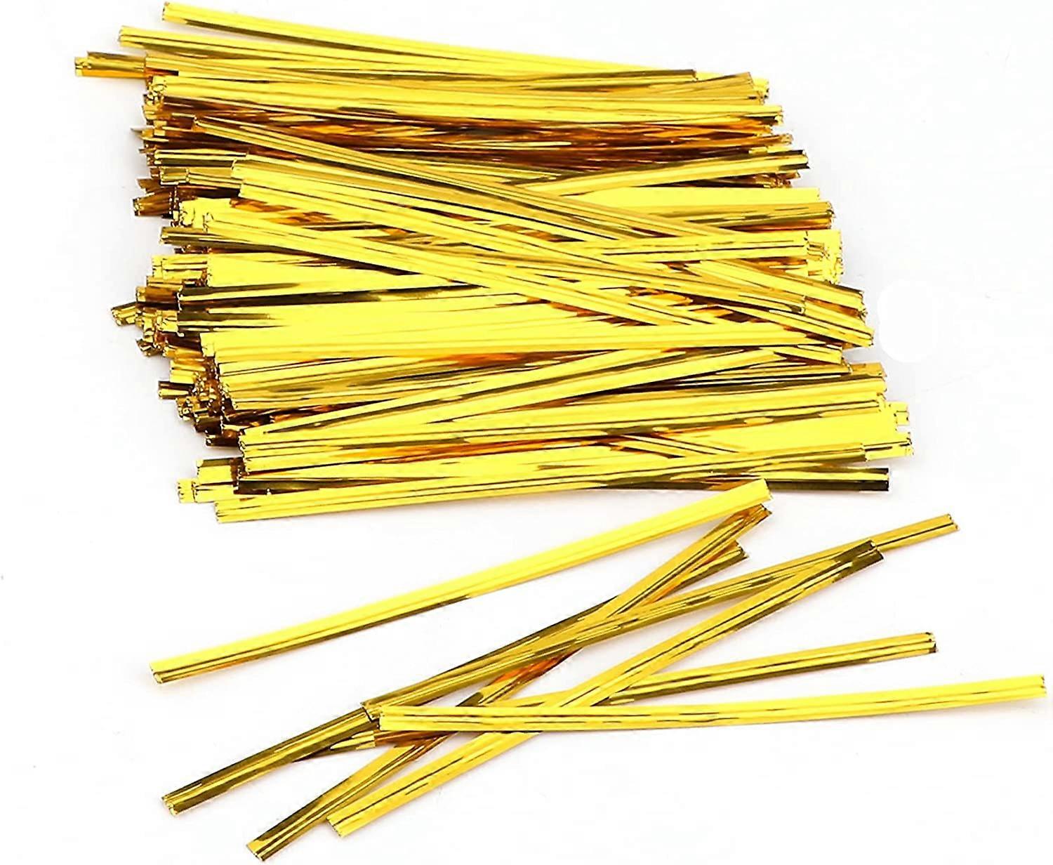 800 חתיכות 10 ס"מ אג"ח מתכת מעוותות לשקיות ממתקים, שקיות קפה, חטיפים, עוגות, פריטים חגיגיים (זהב)