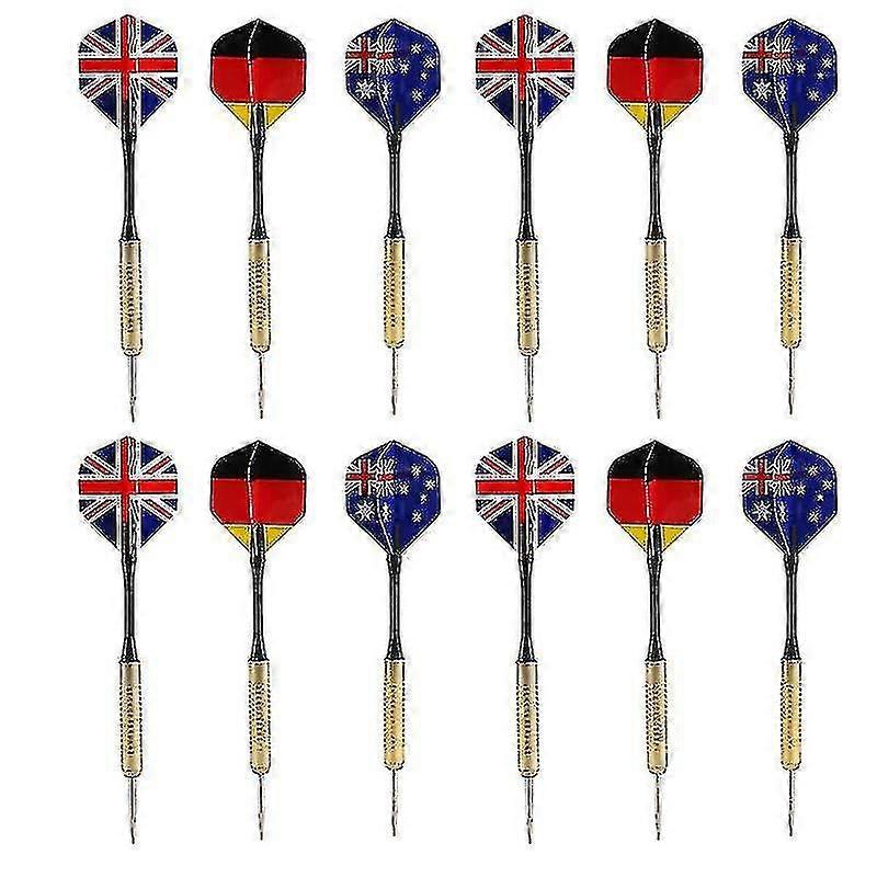 12pcs Steel Tip Darts 16 Grams With 2ba Aluminum Shafts And National Flag Flights Case Stainless Steel Needle Dart Tips Set