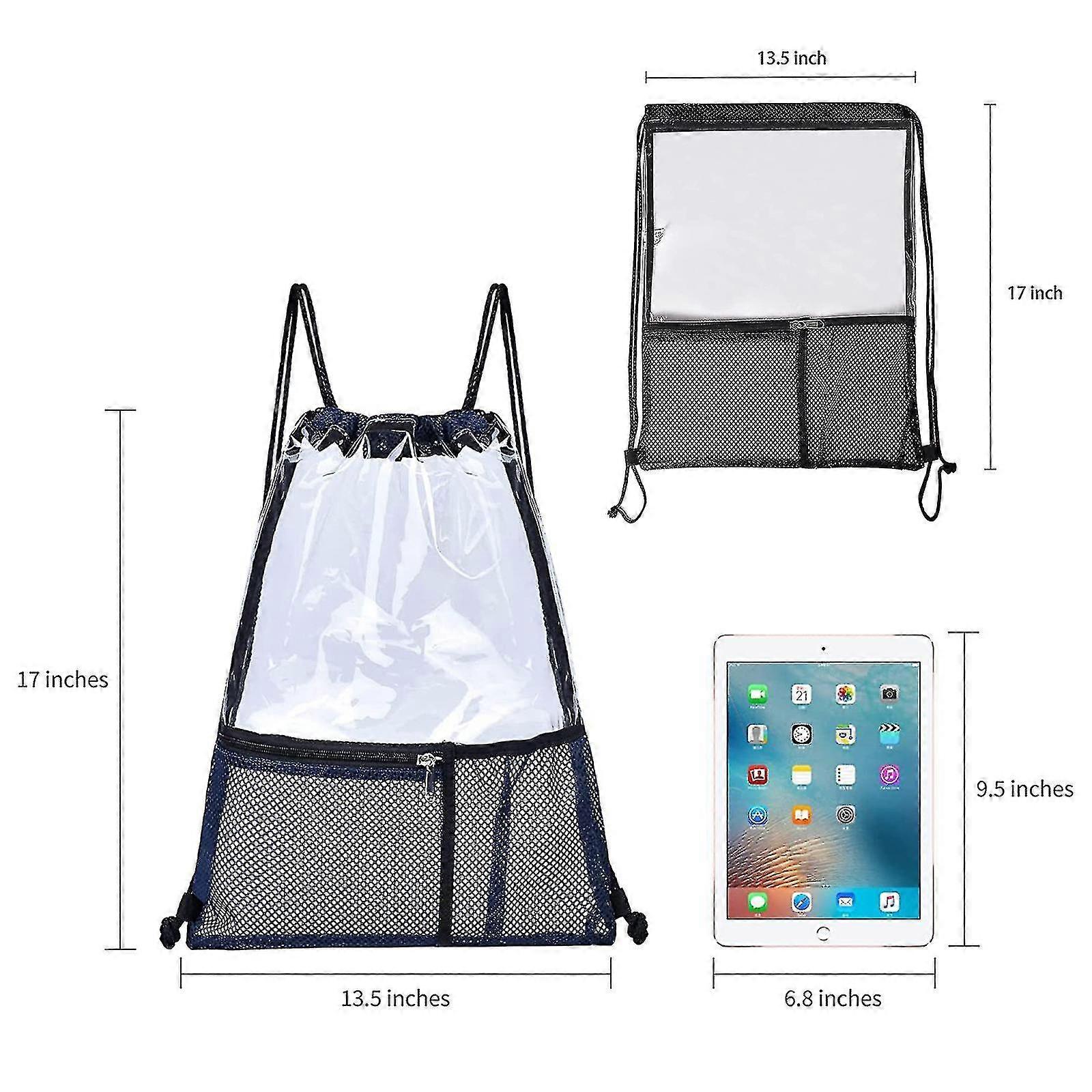 Clear Drawstring Bag Large Pvc Drawstring Backpack With Bottle Holder And Front Zipper Mesh Pocket For Sporting Beach Swimming