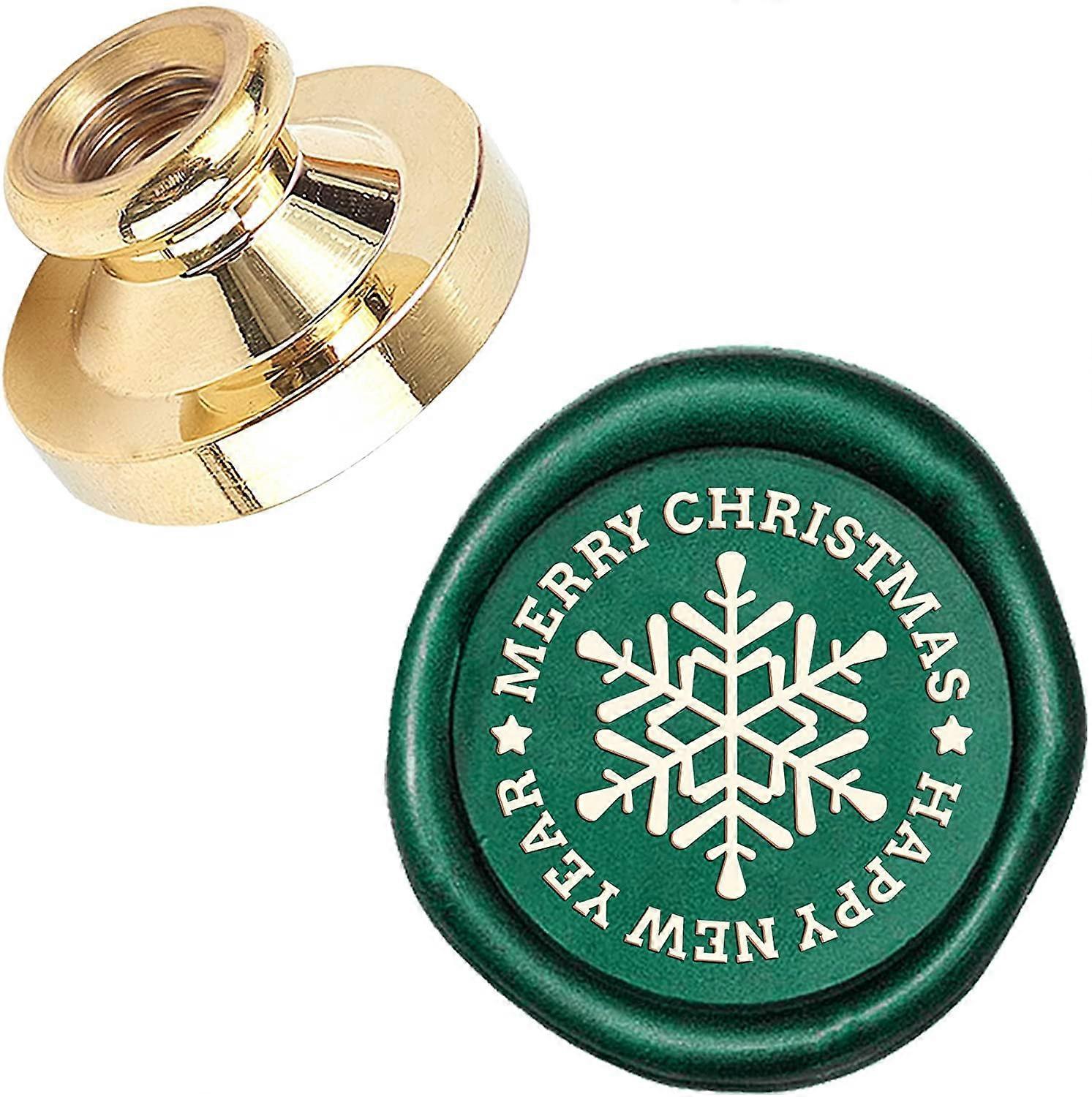 Snowflakes Wax Seal Stamp Head Merry Christmas Happy New Year Sealing Wax Stamp Heads Only No Handle 25mm Vintage Replacement for Envelopes Cards Invi