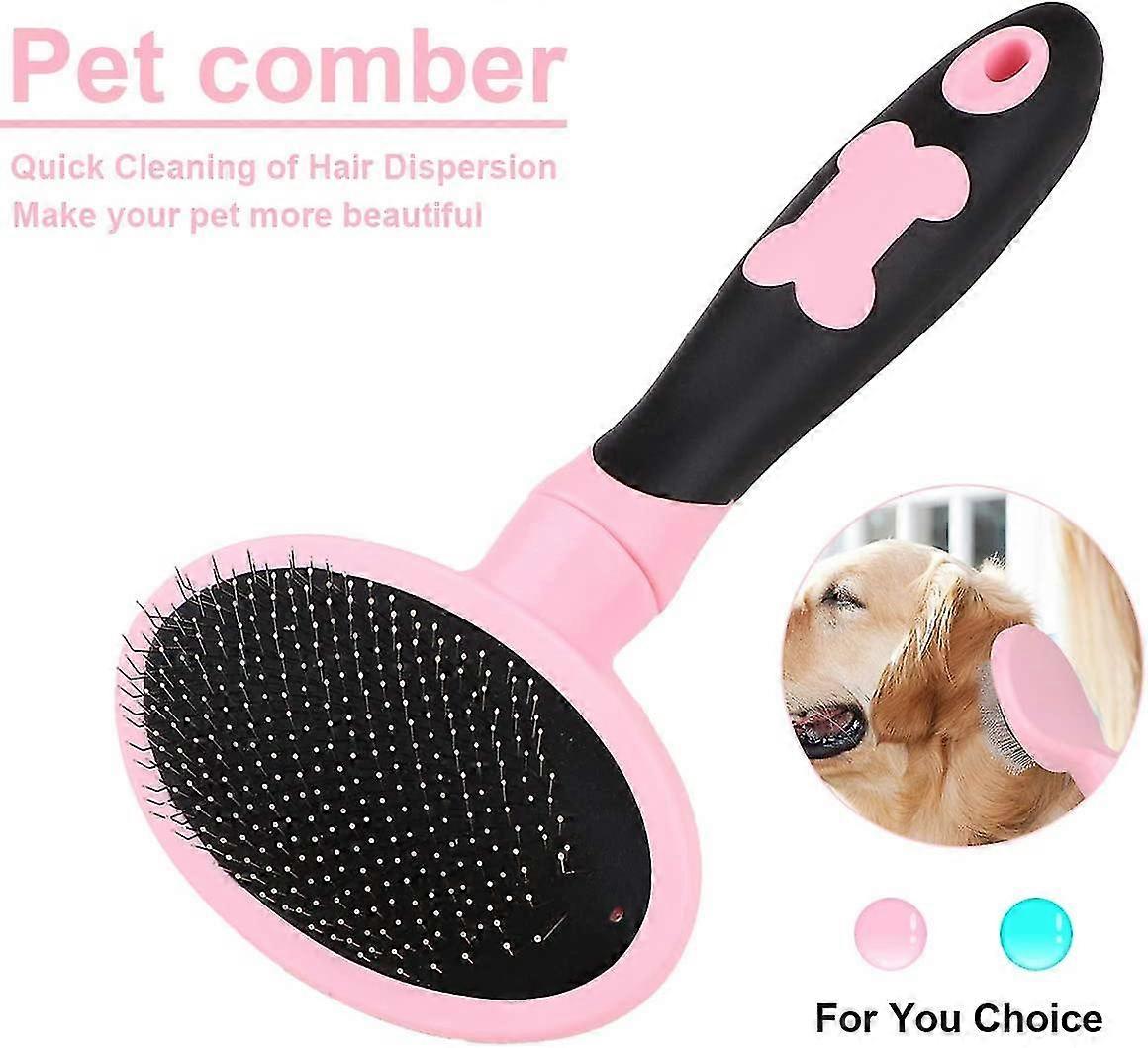 Dog And Cat Grooming Brush Dog And Cat Comb With Long And Short Bristles-pink
