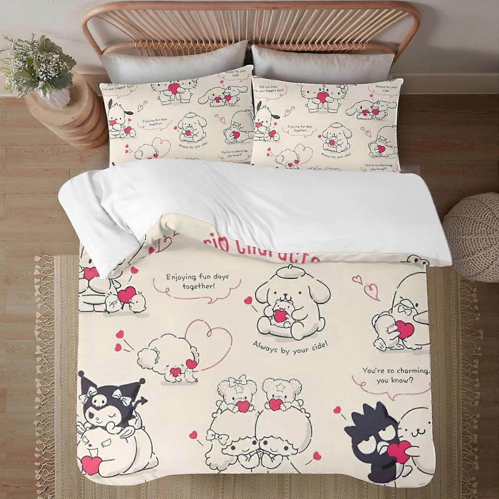 v410 Sanrio Soft 3D Impresso Capa de Edredom Conjunto de Cama com Capa de Edredom Conjunto de 3 Peças Inclui 2 Fronhas e 1 Capa Lavável à Máquina ol410