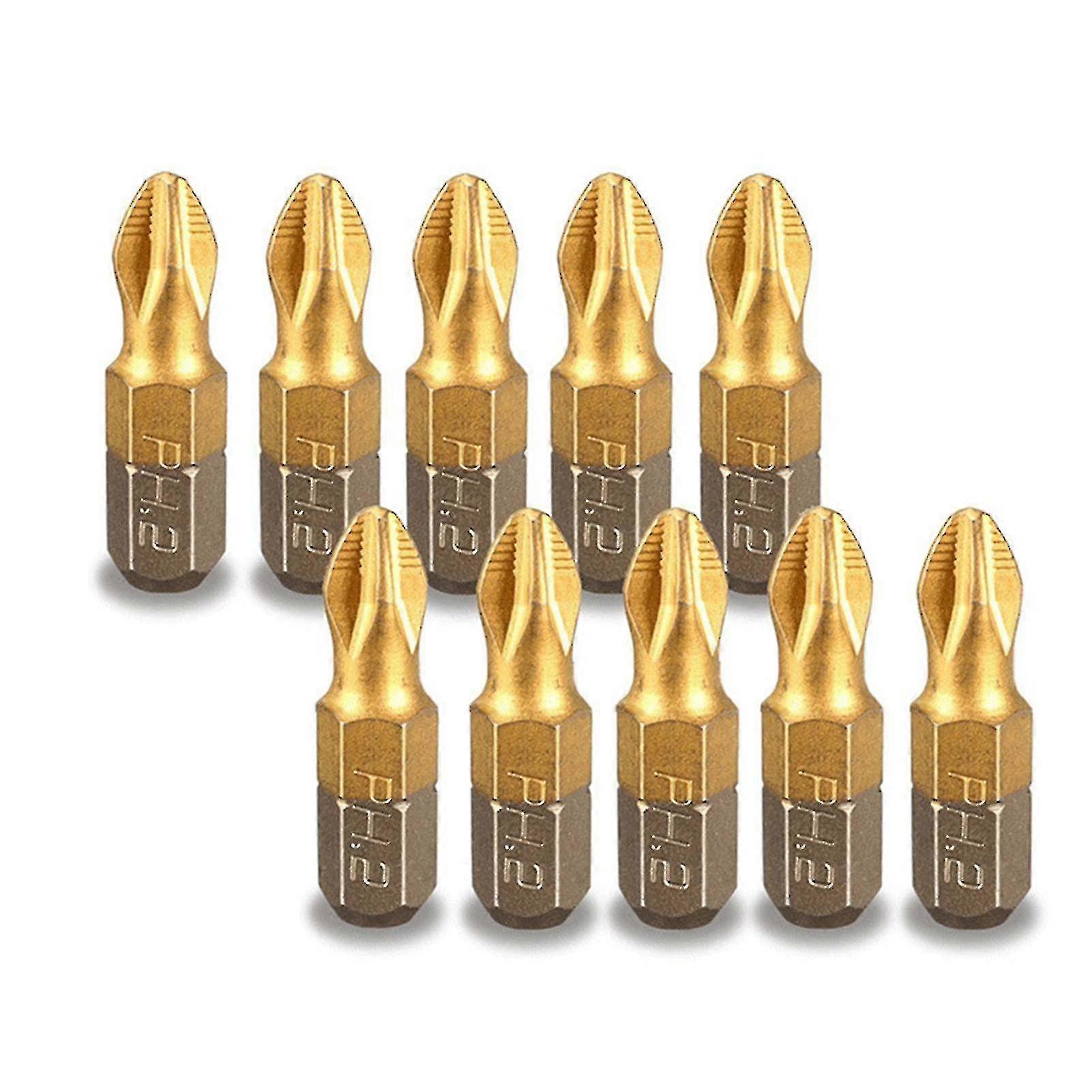 10-pack 25mm Screwdriver Bit Set Ph2 Non-slip Titanium Coated Short Bits