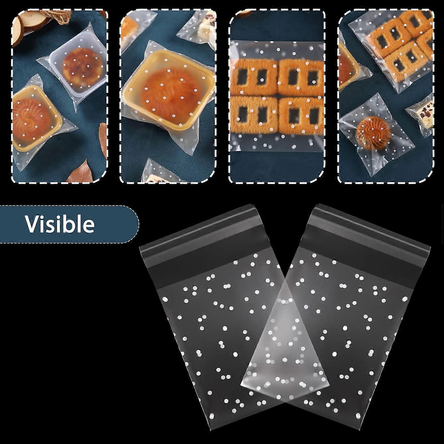 Fiocco di Neve Pois Borse per Biscotti, 200 Pezzi Plastica Sacchetti Trasparenti per Confezioni, Smerigliati Cellophane Sacchetto Autoadesivo Sacchetti Regalo per Dolci Gioielli Biglietti 10×10 cm