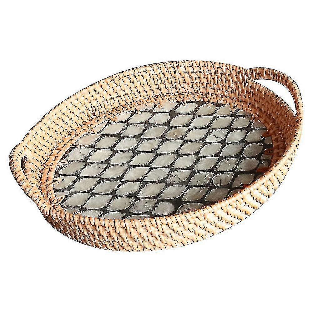 Rattan Shell Serving Tray Woven Storage Basket Round Dessert -xl