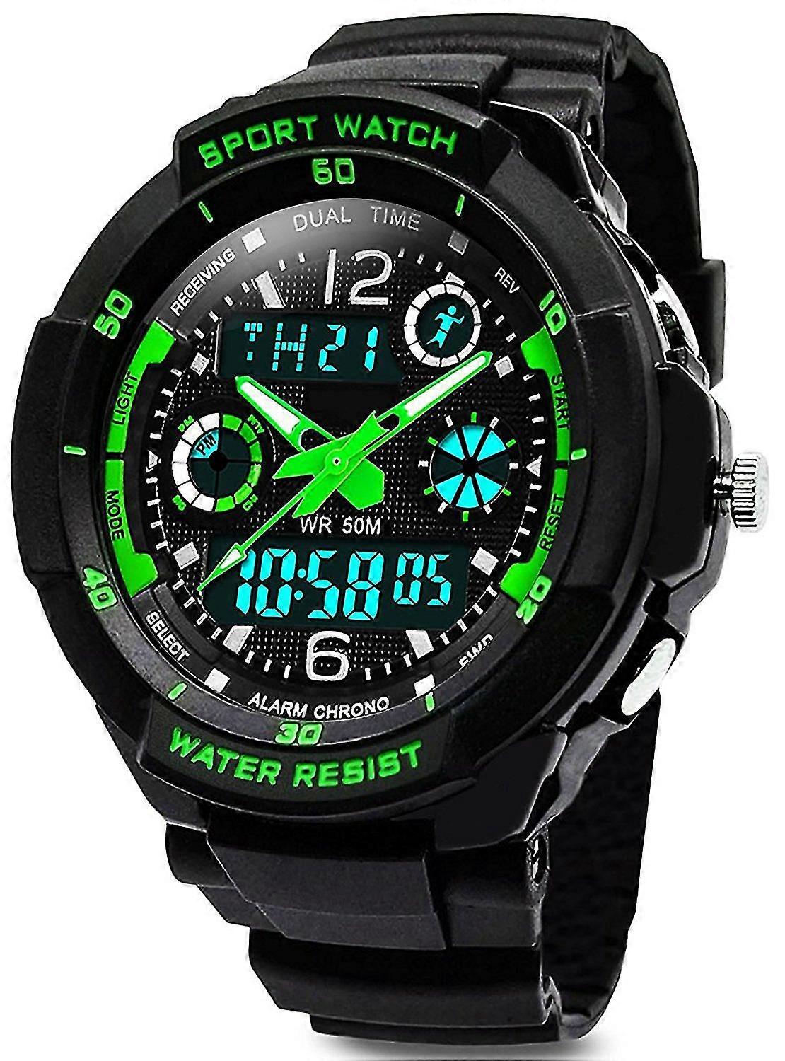 Kids Boys Digital Watch - 50m Water Resistant Outdoor Sports Analog With Alarm/timer/dual Time Zone/led Light