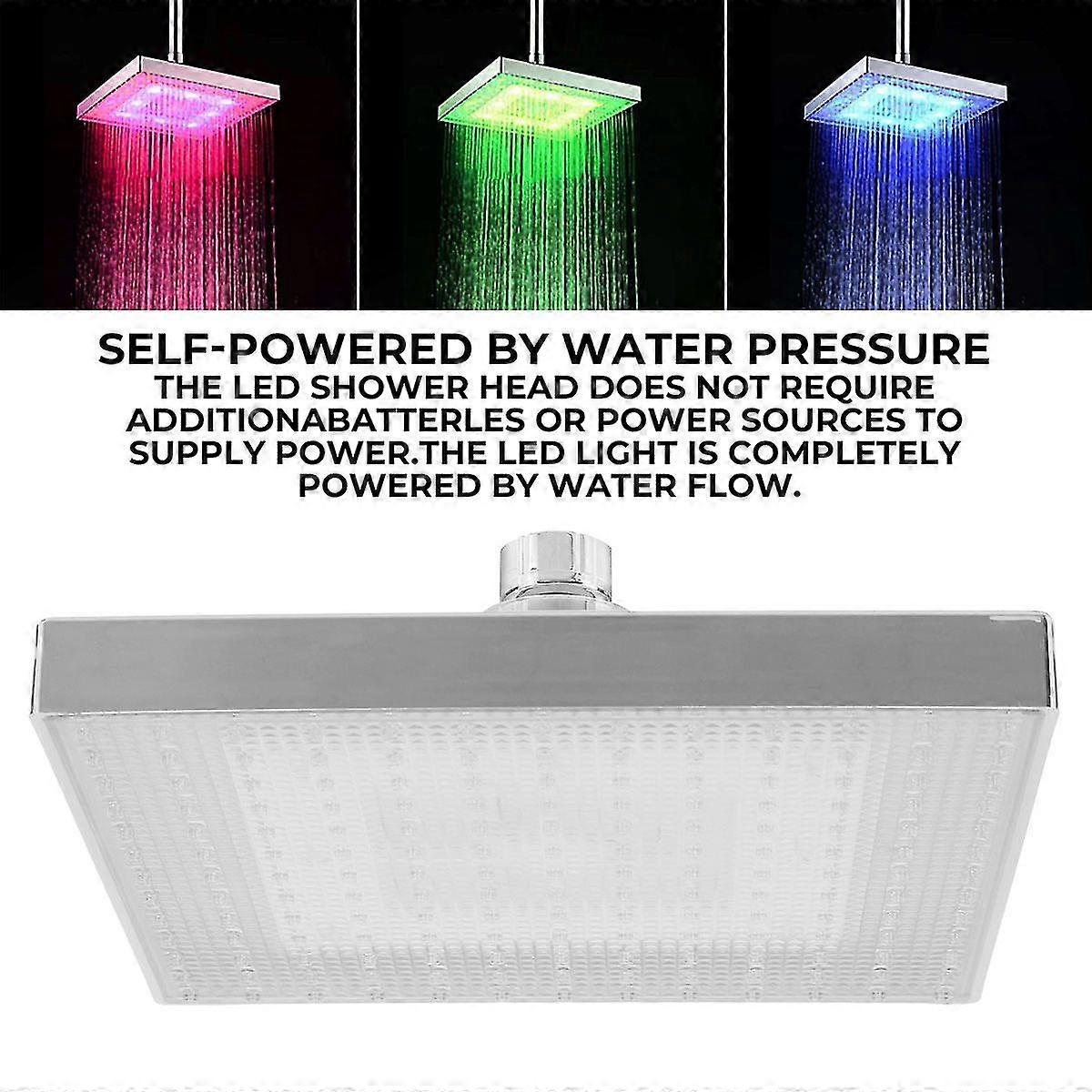 8 Inch Chrome Rainfall Led Shower Head 7 Colors Changing Temperature ...