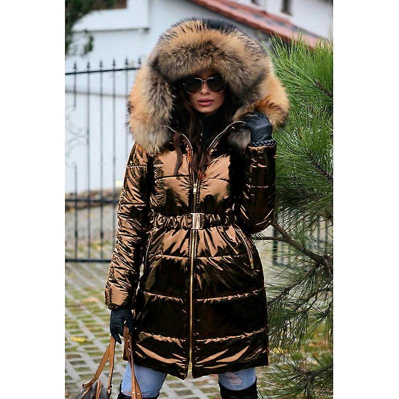 Women's fashion winter warm down jacket thick slim flash coat down outdoor  hood parka long slim jacket