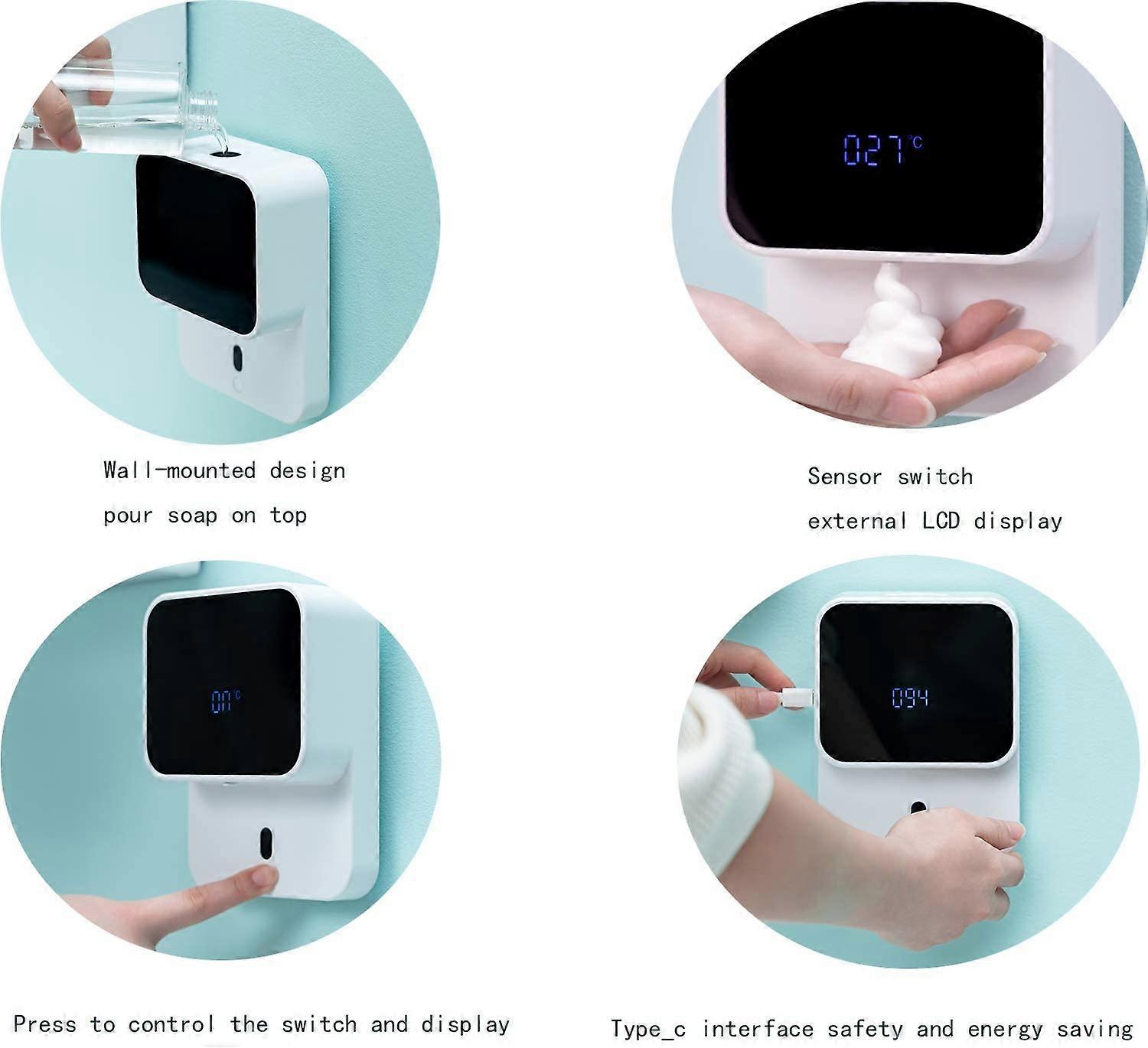 Automatic Soap Dispenser Wall Mount, Touchless Foaming Dispenser with Temperature Display with