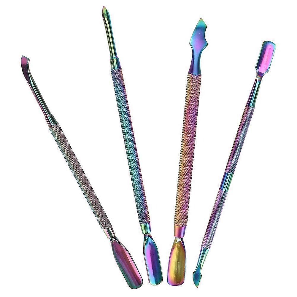 4pcs Stainless Steel Nail Cuticle Pusher Double End Steel Pusher Dead Skin Remover(4pcs Set )