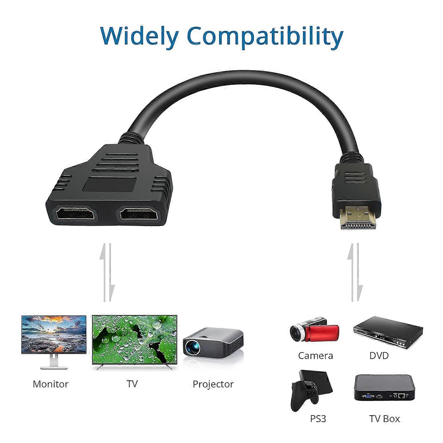 كابل محول HDMI Splitter HDMI 1 في 2 خارج $HDMI ذكر إلى ثنائي HDMI أنثى من 1 إلى 2 قنوات مناسبة ل HDMI HD ، LED ، LCD ، TV $ HDMI Splitter