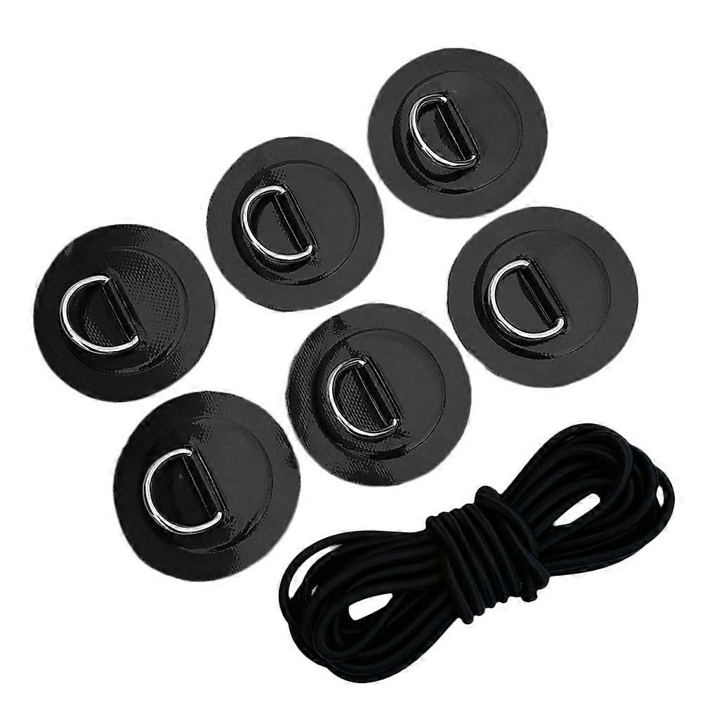 6Pcs D-ring Pad Patch & Elastic Bungee Rope for Kayak Canoe Inflatable Surfboard Marine Boat Surfboard Paddleboard - Gray