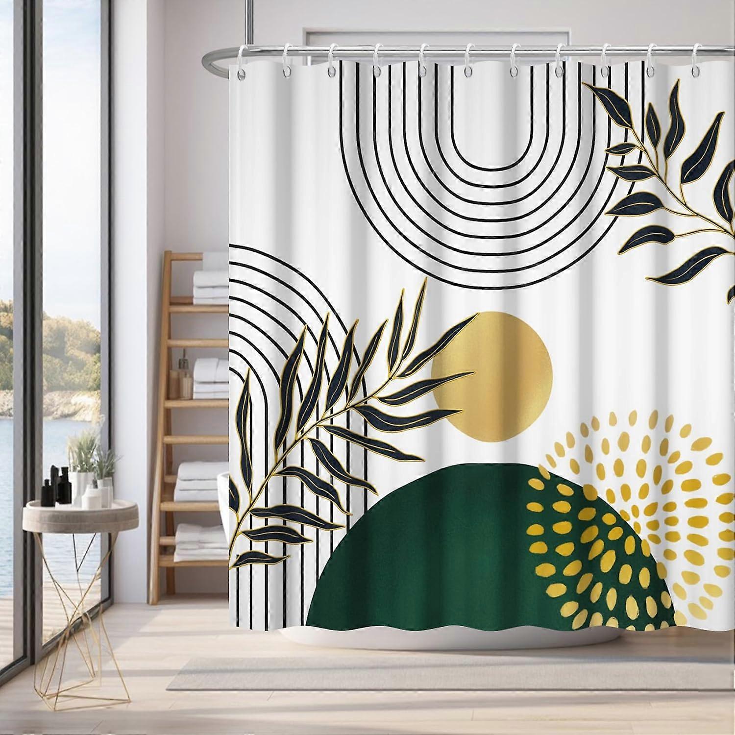 60x72 بوصة أخضر بوهو منتصف القرن دش ستارة مجردة قوس الشمس يترك ستائر دش النسيج الهندسي الحديثة الحد الأدنى للحمام 