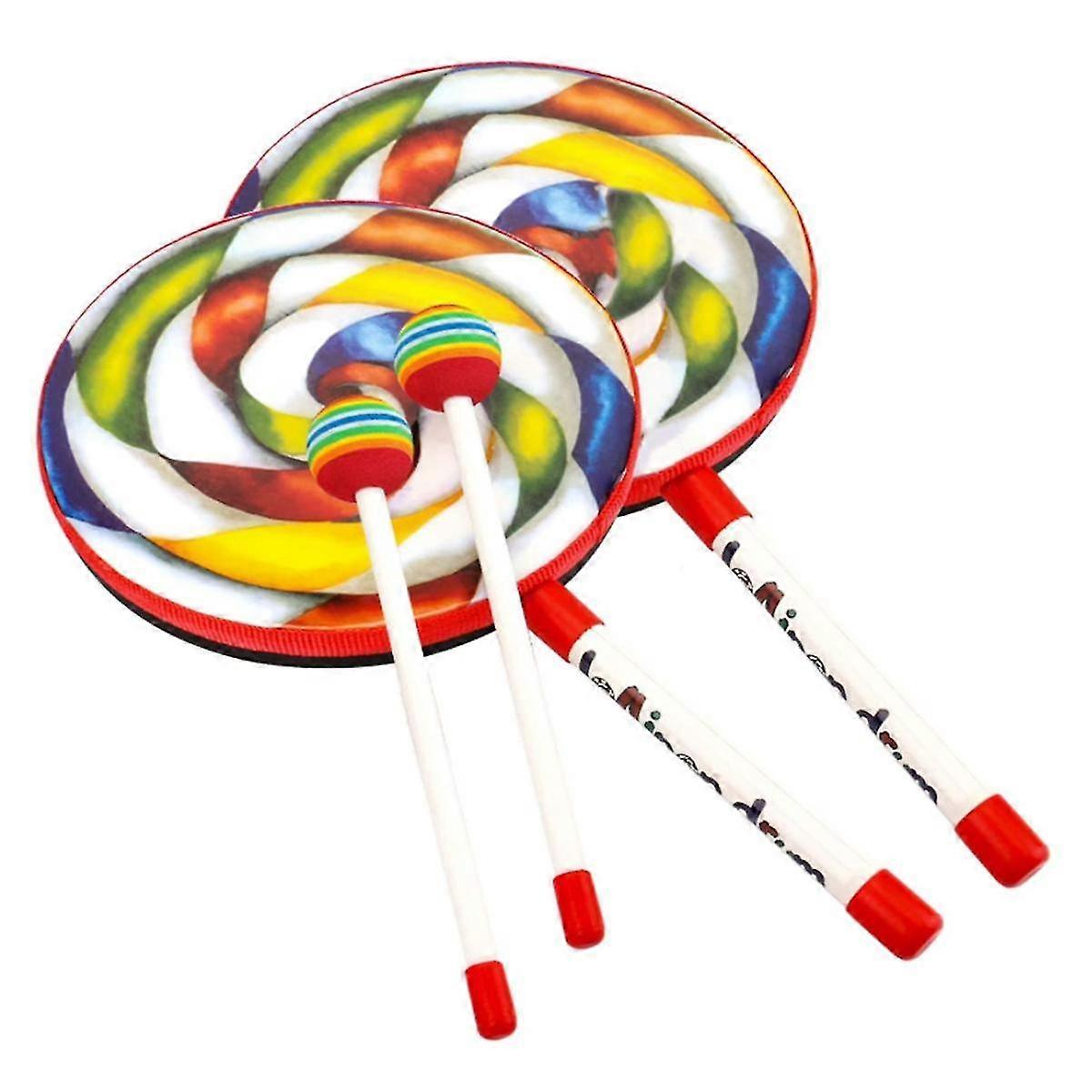 Orff Instruments 2pack Lollipop Drums 6inch Dance Props Percussion Instruments Hand Drum Preschool