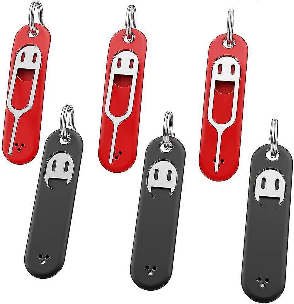 6 X Sim Card Removal Tool Sim Card Tray Pin Ejector Removal Tool Needle Opener Ejector With Removable Key Pendant, Black + Red