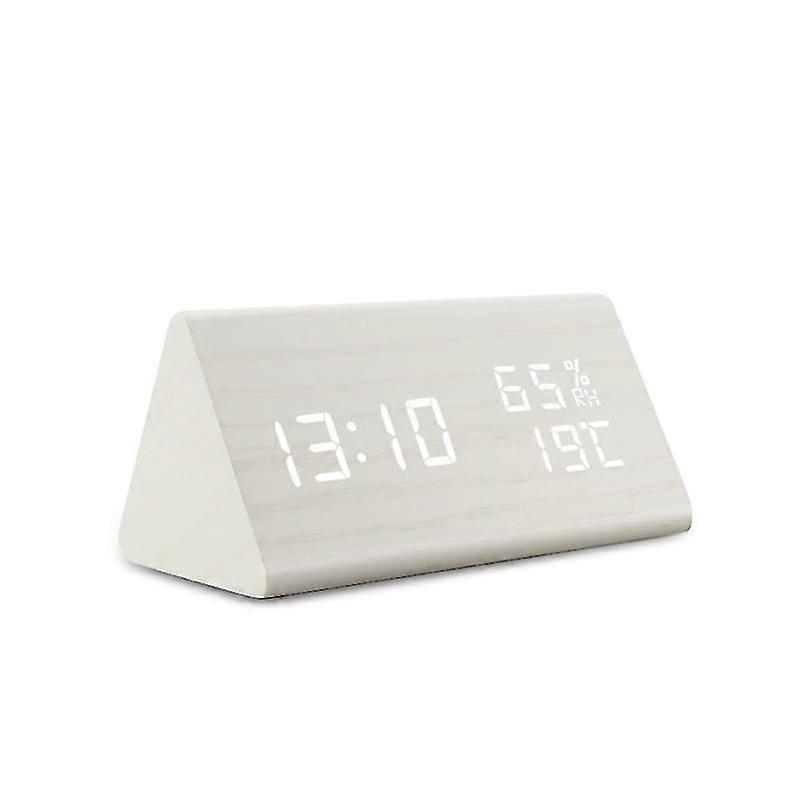 Huamde Digital Clock Led Wooden Alarm Clock Table Sound Control Electronic Clocks Desktop Usb/Aaa Powered Desperadoes Home Table Decor,L-White