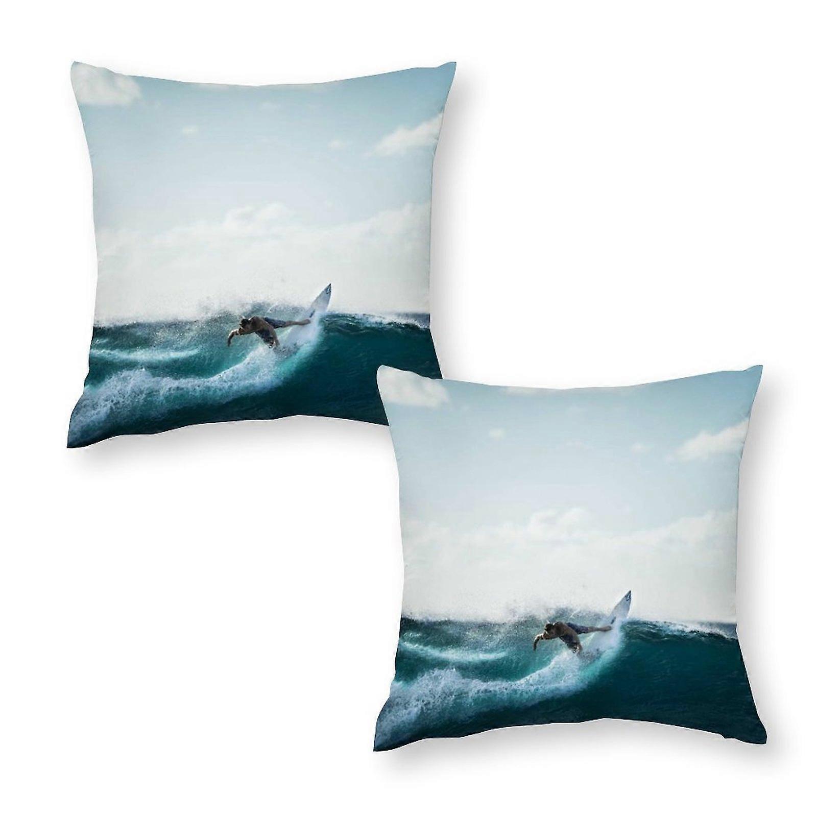 Riding on Surfboard Throw Pillow Covers Set