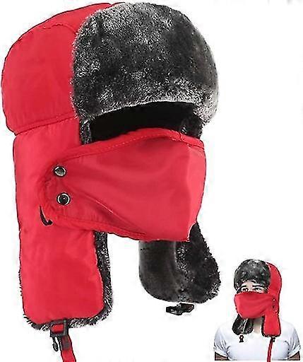 aviator cap winter warm belt red mask
