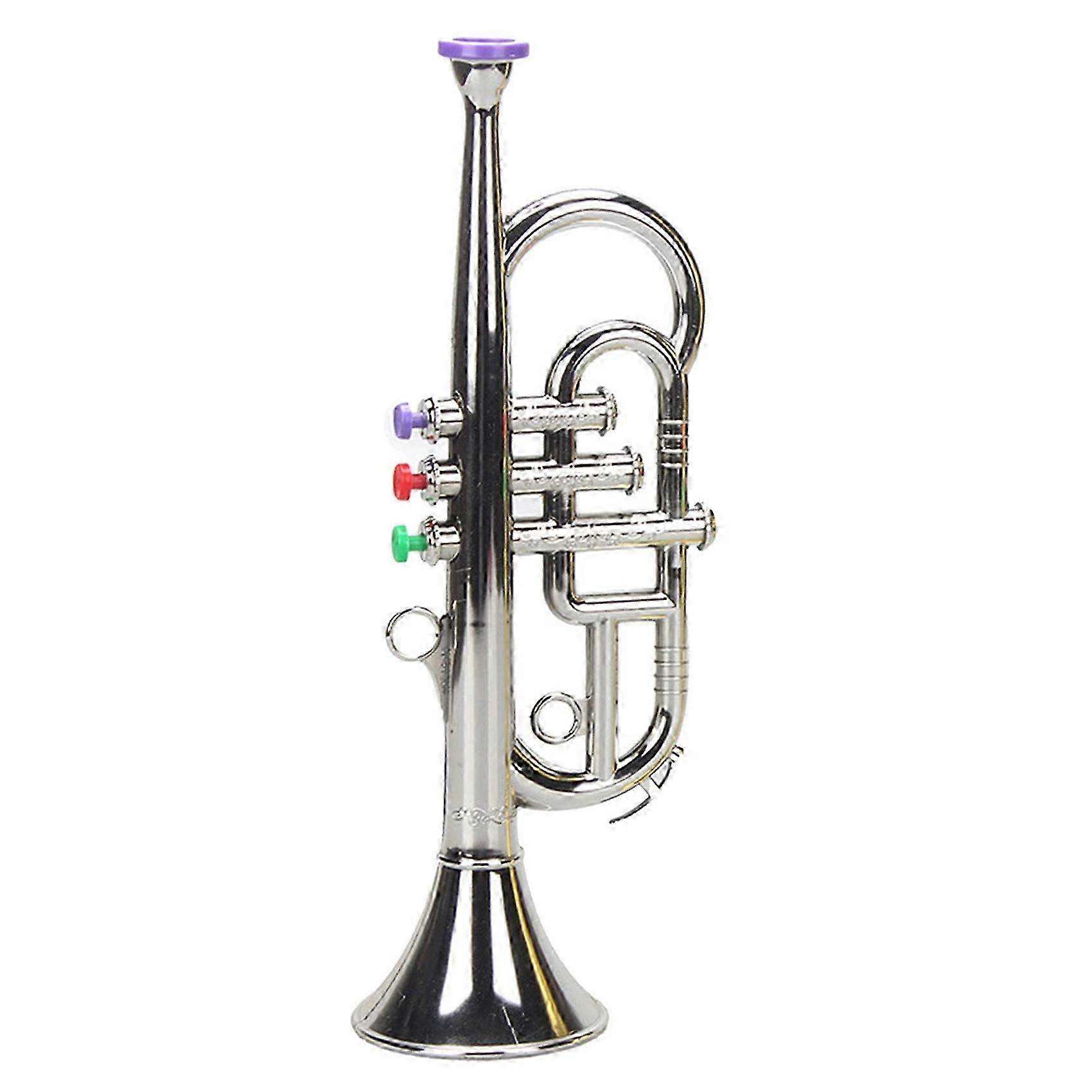 Trompete 3 Tons 3 Teclas Coloridas Simulação Tocar Mini Musical compatível com Crianças Brinquedo de Aniversário Prata