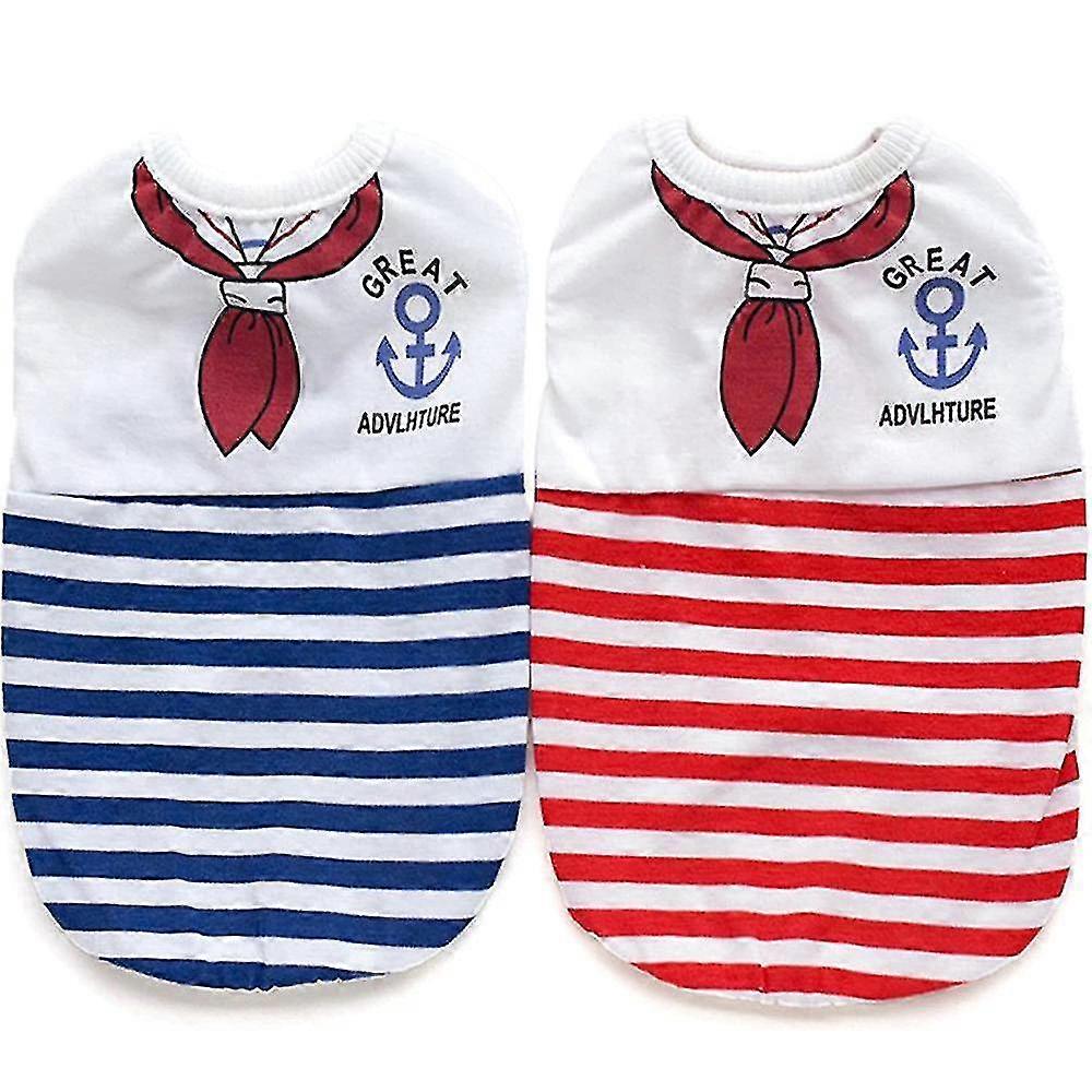 Hundkläder Randig valpskjorta, 2-pack Pet Sailor Tshirt Sommarvästkläder, Hundkläder för pojkflicka Hundar Katter-