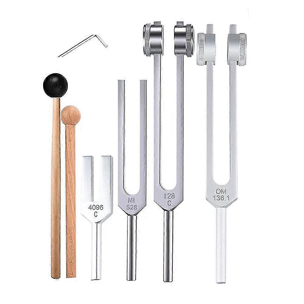 4Pcs Tuning suitable fork Set(128Hz, 136.1Hz, MI 528Hz, 4096Hz),suitable for Healing Chakra,Sound ,Reliever Stress