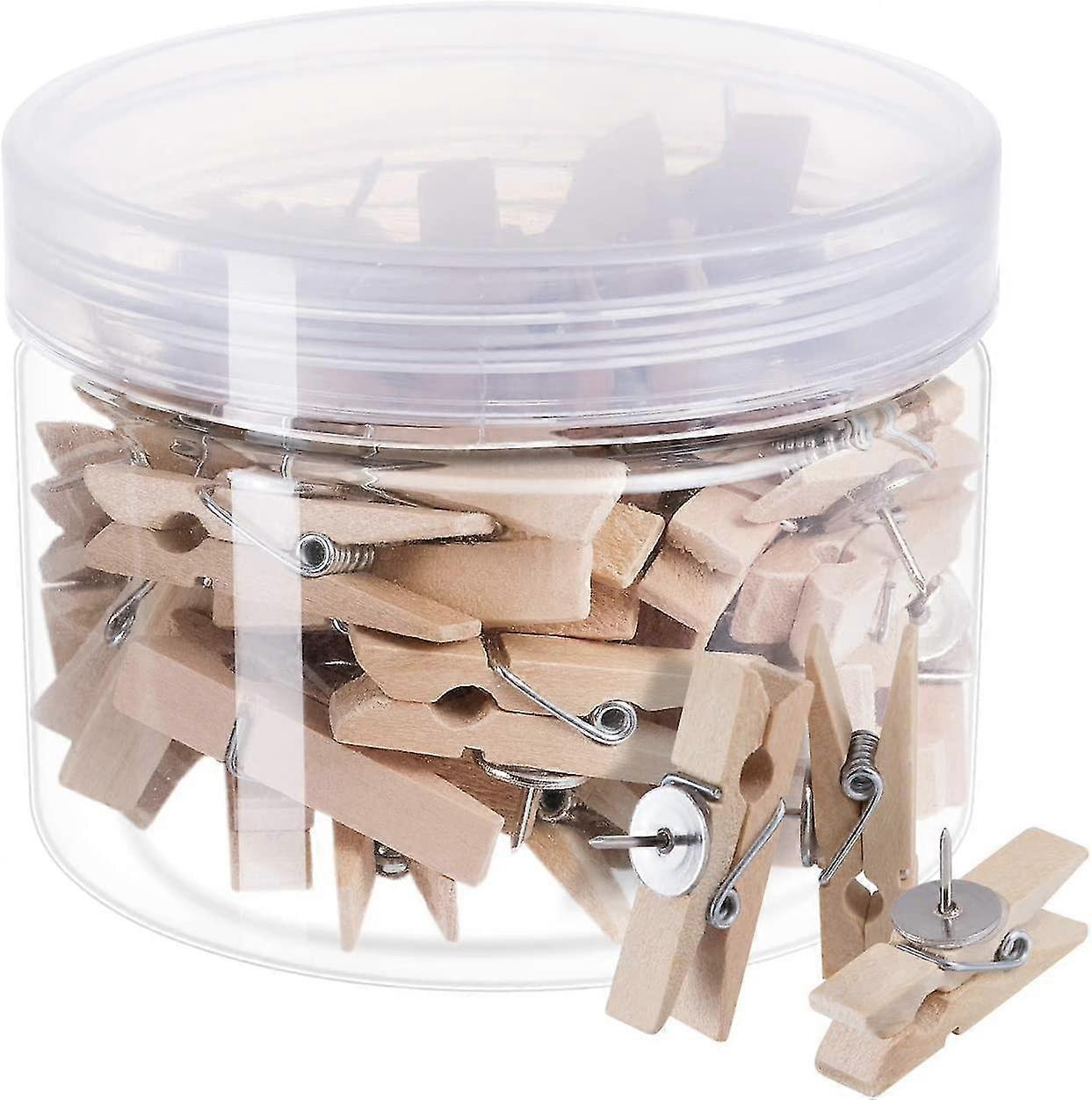 Push Pin With Wooden Clips Pushpins Tacks Thumbtacks For Cork Boards Artworks Notes Photos, Craft Projects, Offices And Homes, Pack Of 50