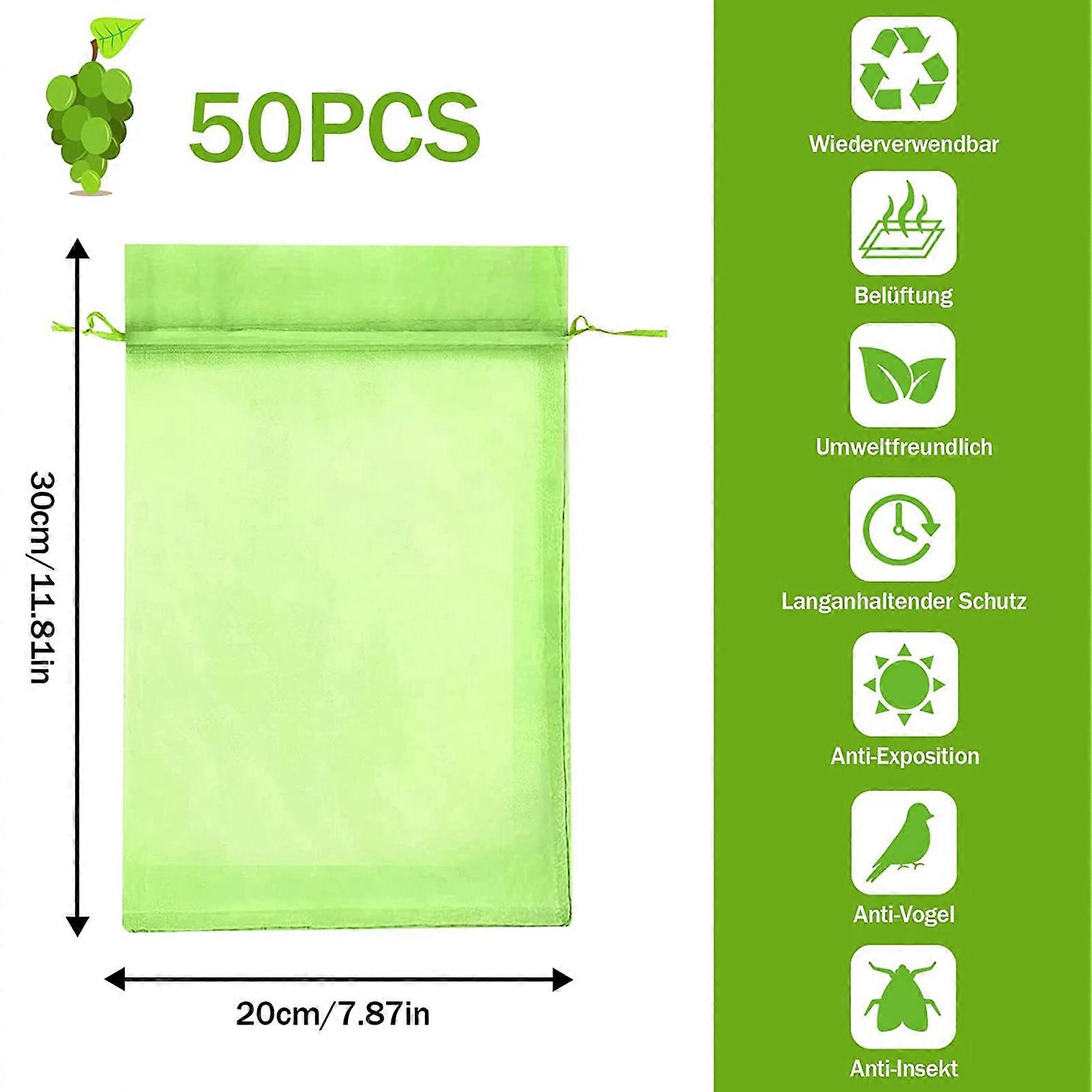 50pcs Garden Plant Growing Kits Vegetable Fruit Bag Plants Protection Bags Anti-Bird Gardening Drawstring Net Candy Grape Apples Mesh Pouch
