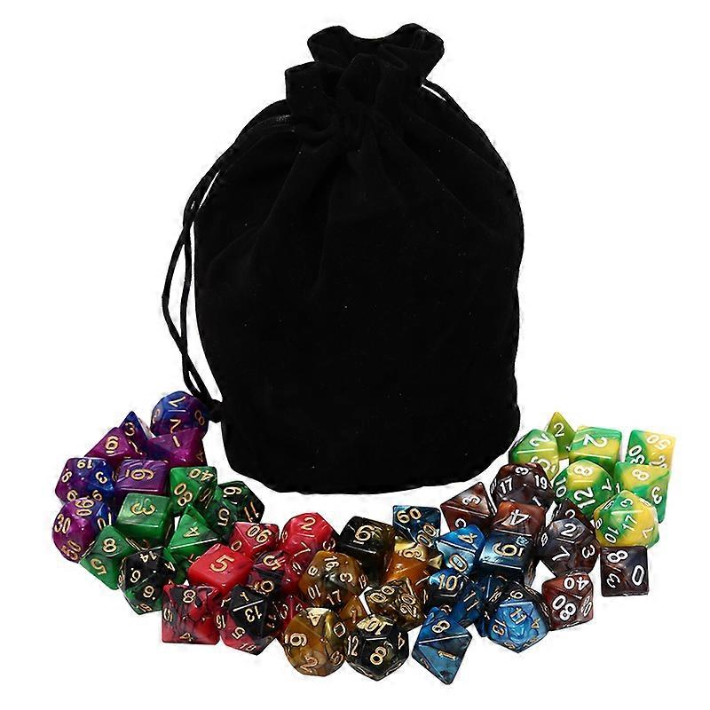 49pcs Acrylic Polyhedral Dice Double Colors Dice With Pouch For Games Fun