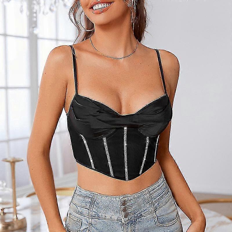 رائعة مشد المحاصيل قمم النساء خمر أزياء الساتان الماس الأشرطة مشد الأعلى للنساء عارية الذراعين كاميس المحاصيل قمم حزب بلا أكمام قمم رايات