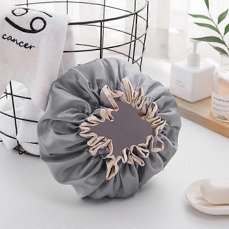 Grey-Home double layer waterproof swimming cap PEVA thickening women oil shampoo bathing cap