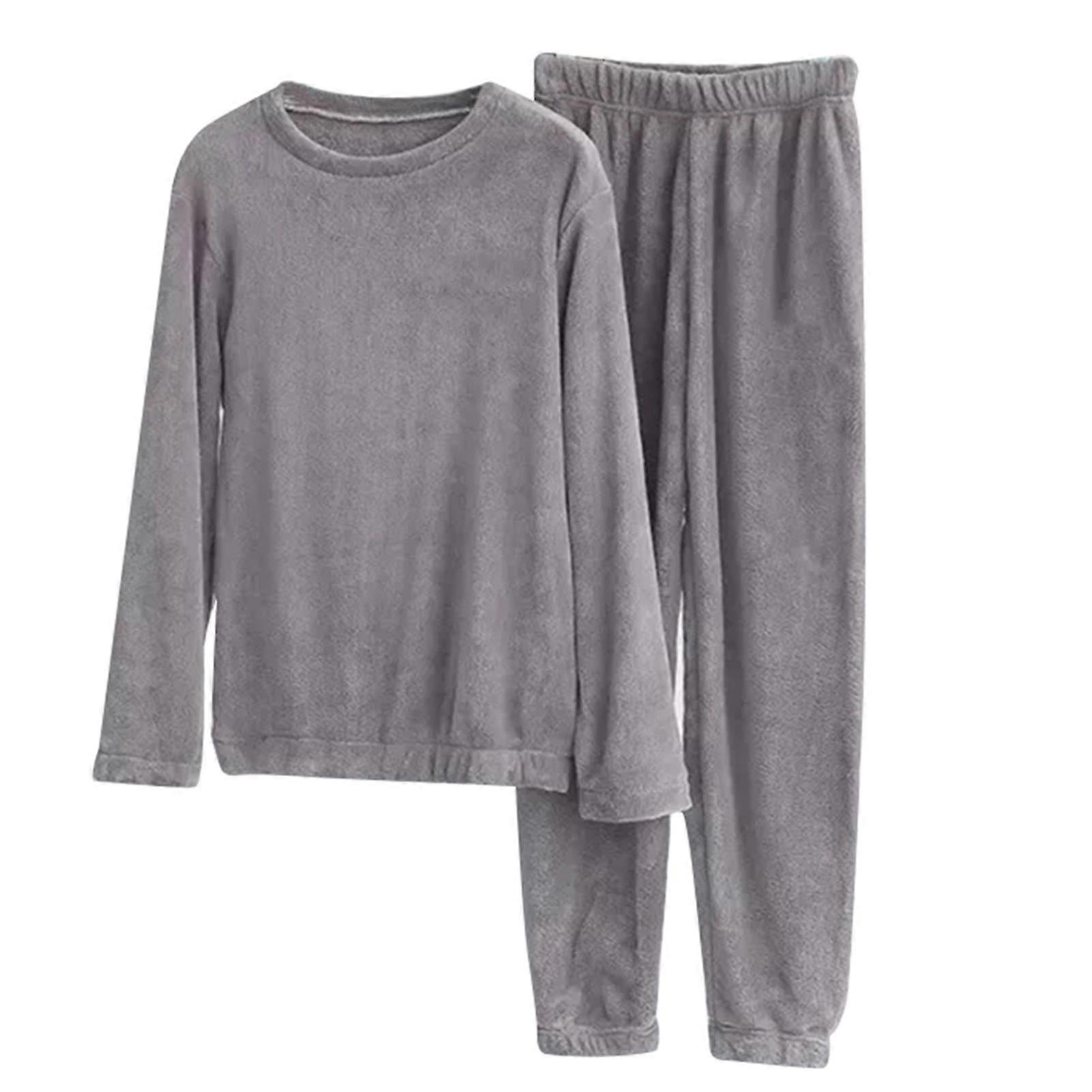 Women\'s Solid Color Sweatshirt Set Soft & Warm Coral Fleece Pajamas Elastic Hem & Waist Long